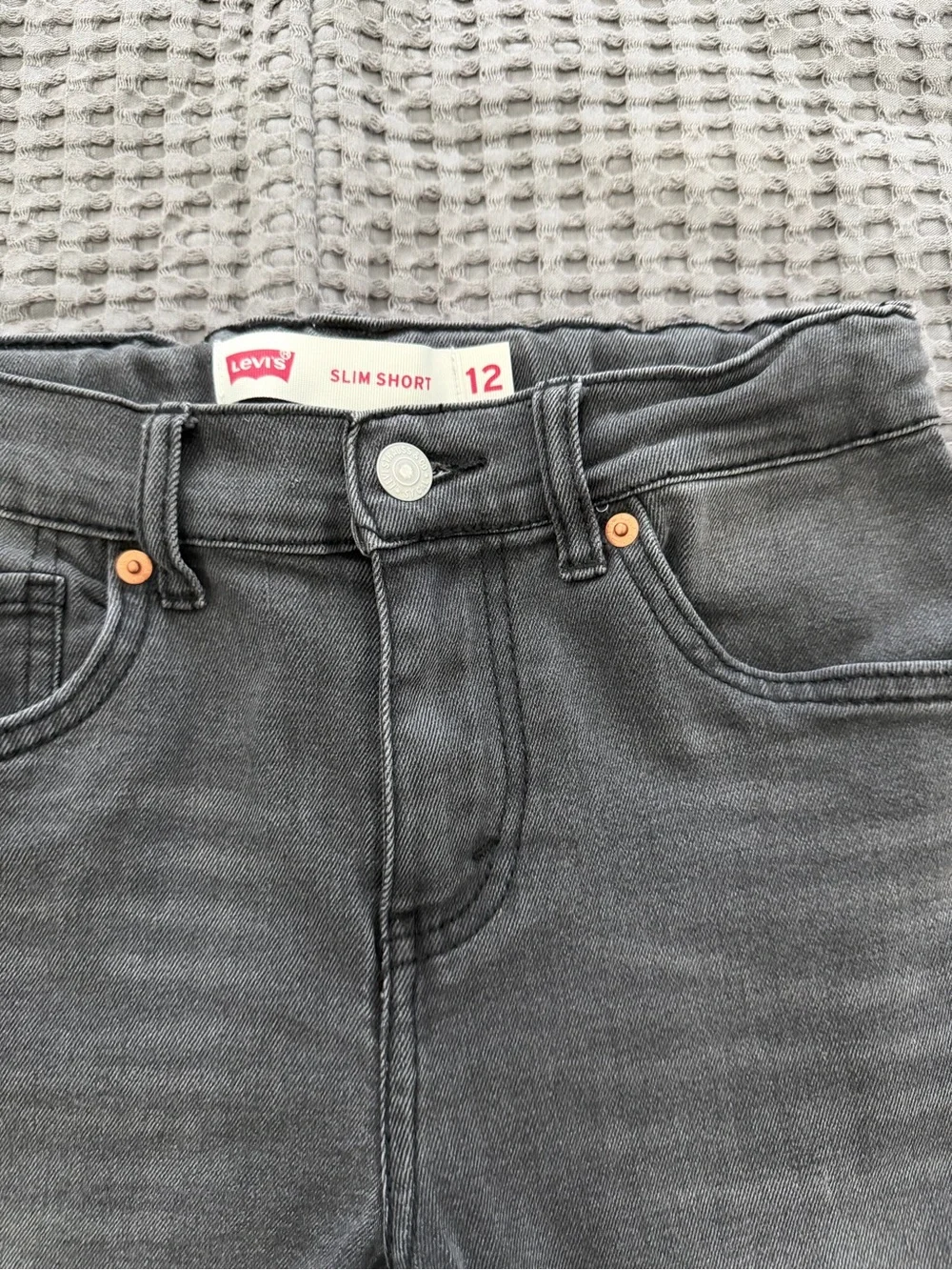 Levi's Boys Black Wash Denim Jean Shorts Adjustable Waist Slim Size 12